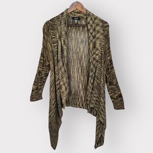 Kaktus Cardigan Sweater Women Size S Green Black Knit Long Sleeve Open Front L23